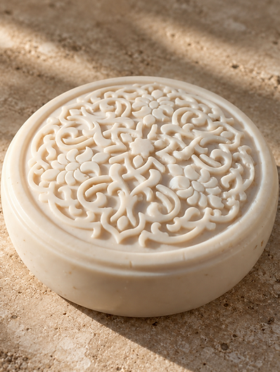 Мыло SHOYI Silk Ivory из натурального шелка на светлом камне в шелковой композиции
